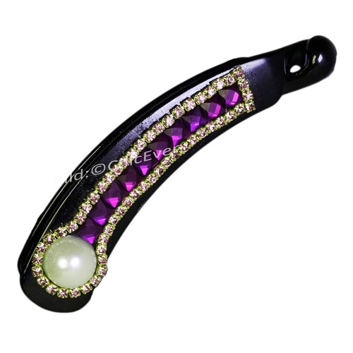 Haarspange Bananenspange Strass & Acryl Haarschmuck lila gold schwarz 7533f - zum Schließen ins Bild klicken